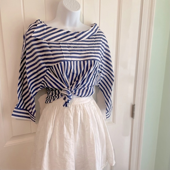 MAAC London Striped Blue & White Boatneck Blouse Sz Medium in EUC - Picture 3 of 13